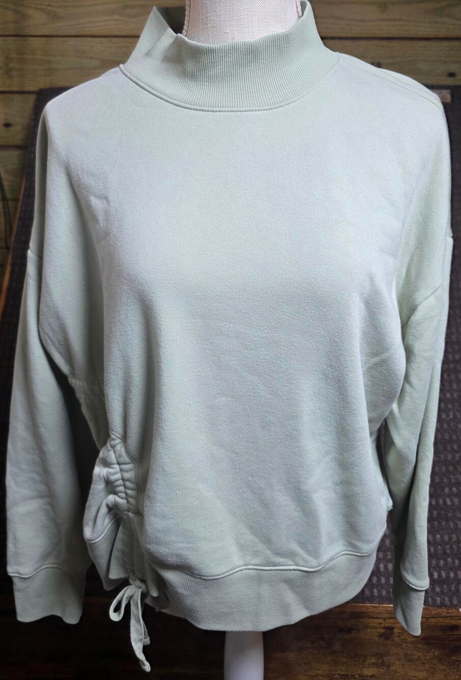 Knox Rose Sage Green Ruched Side-Tie Sweatshirt Super Soft Size L